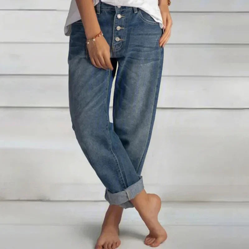 Comfortable loose women's jeans with a high waist