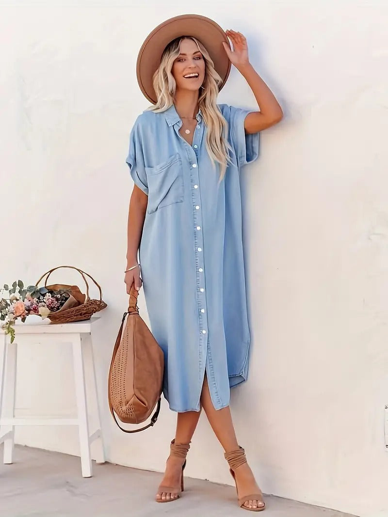 Shirt dress with fixed pockets