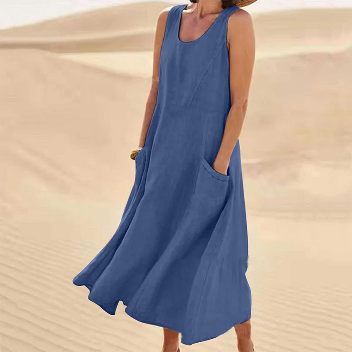 Isabel | Women's cotton and linen sleeveless dress with pocket